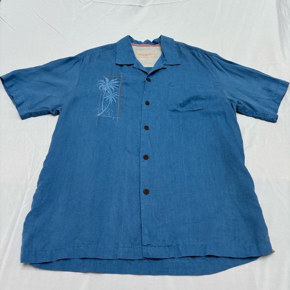 Tommy Bahama Linen Blue Casual Button Down Shirt Relaxed Fit - Picture 1 of 14